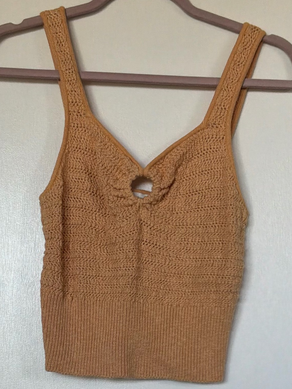 Knitted Crop Tank with Front Ring Detail - orange